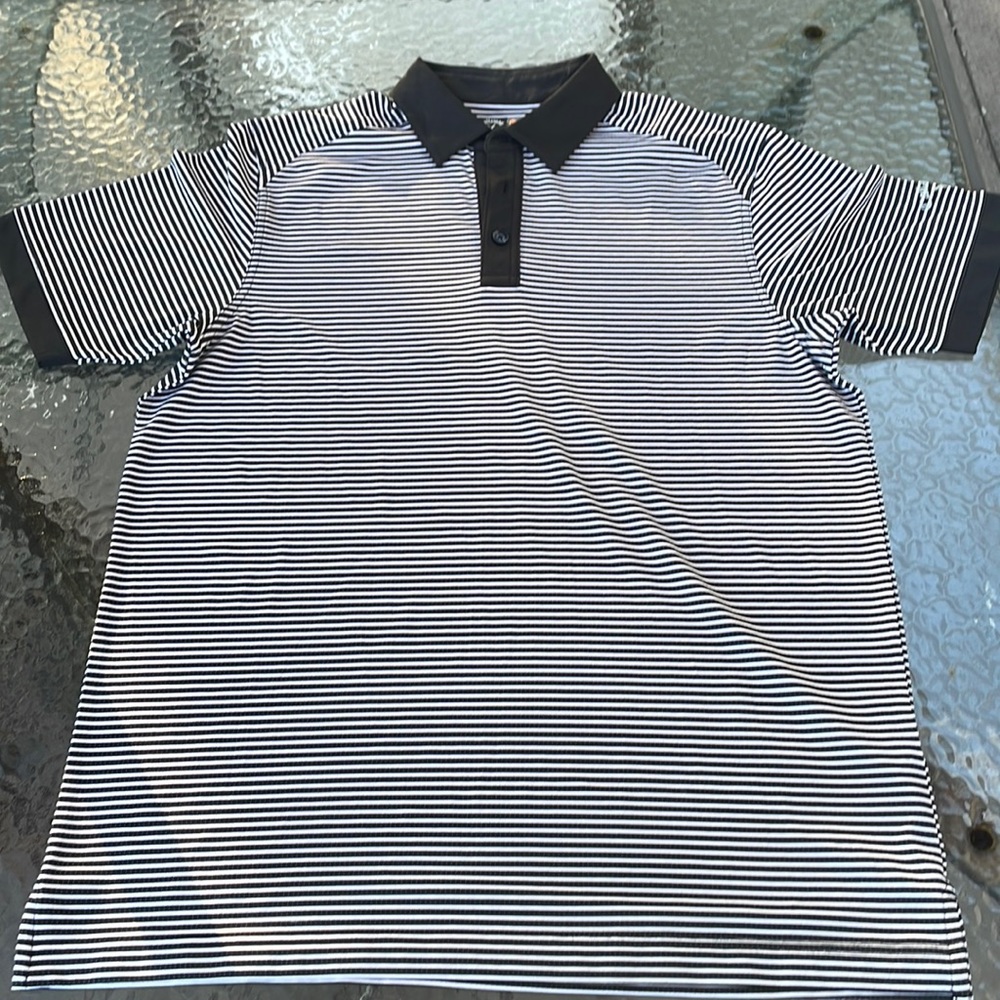 Mens Callaway Opti-dri Golf Shirt Black/White Stripe Size M